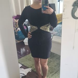 Vintage LBD with sheer back and gold sequin embroidery